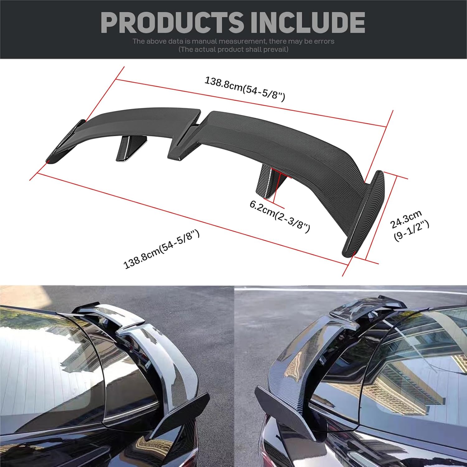 JMTBNO 54 Inch Universal Spoiler Wing,Carbon Fiber Car Wing Trunk Spoiler Rear Spoiler Compatible with Mazda Miata RX-7 Chevy Corvette Camaro Nissan Lexus Toyota Honda Civic Ford Mustang Scion