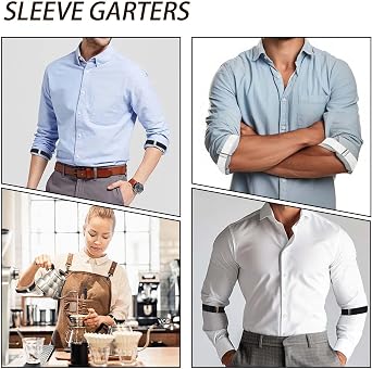 2 Pairs Shirt Sleeve Holders, Sleeve Garters Women Suit Shirts for Men, Men Sleeves Garters Adjustable Elastic Unisex Anti-slip Arm Bands, Shirt Armbands Width 2 Cm Black White Two Colors