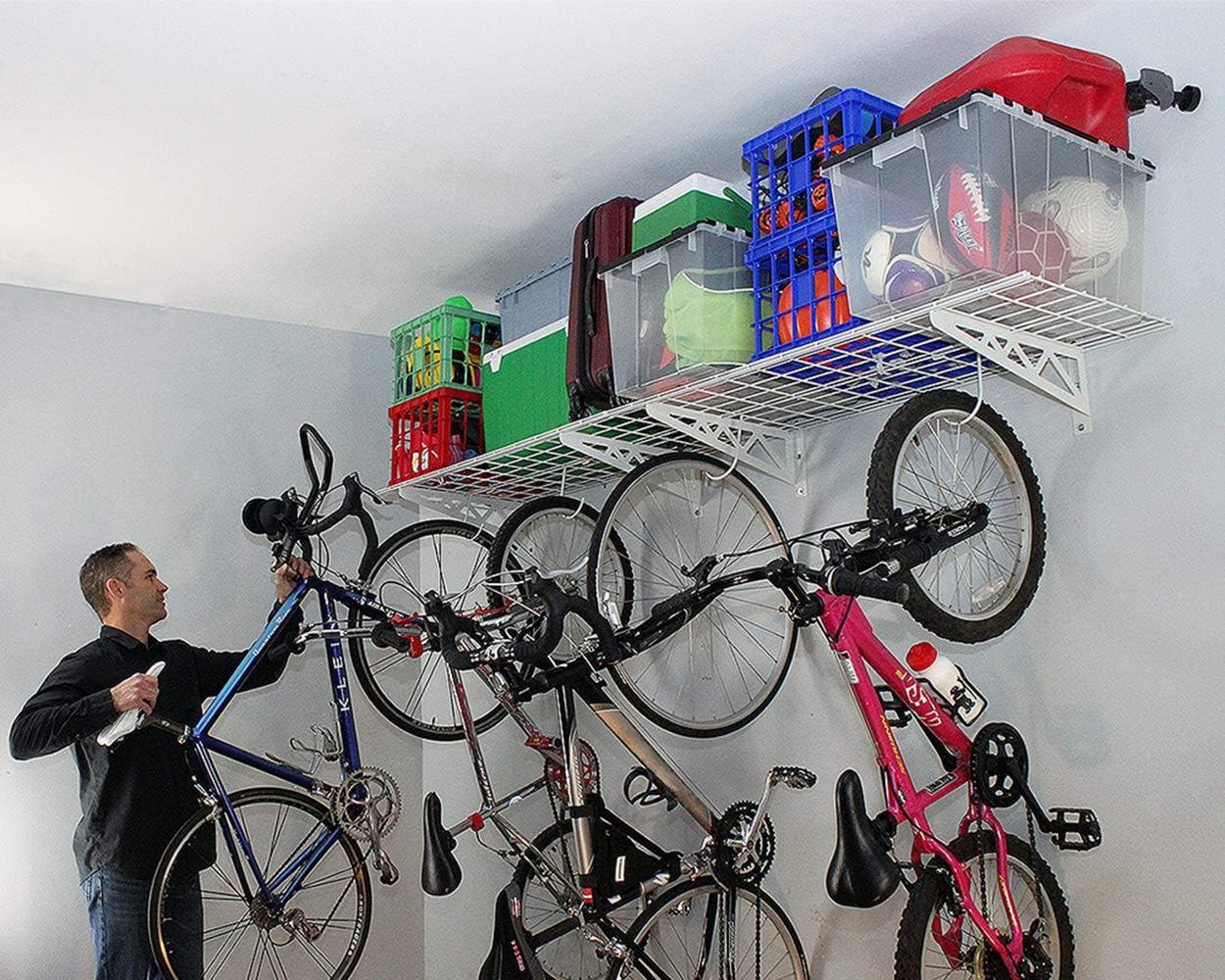 Hоttеѕt Sаlе SafeRacks | Garage Wall Shelf Two-Pack 18x48 | Includes Bike Hooks | 500lb Capacity (18x48, White)