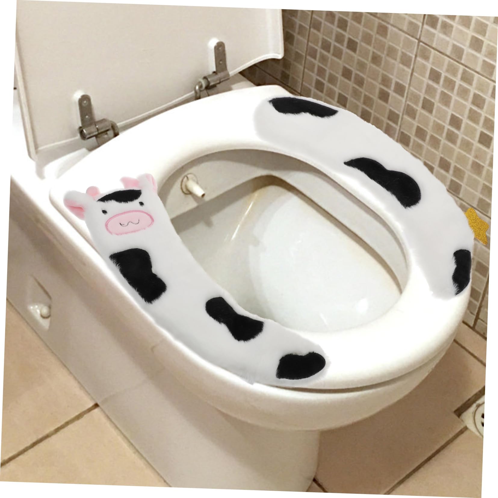 RORPOIR 1Pair Plush Winter Toilet Seat Cover Warm Adhesive Toilet Mat for Cold Weather Reusable Cartoon Design for Easy Cleaning Assembly for Home Bathrooms