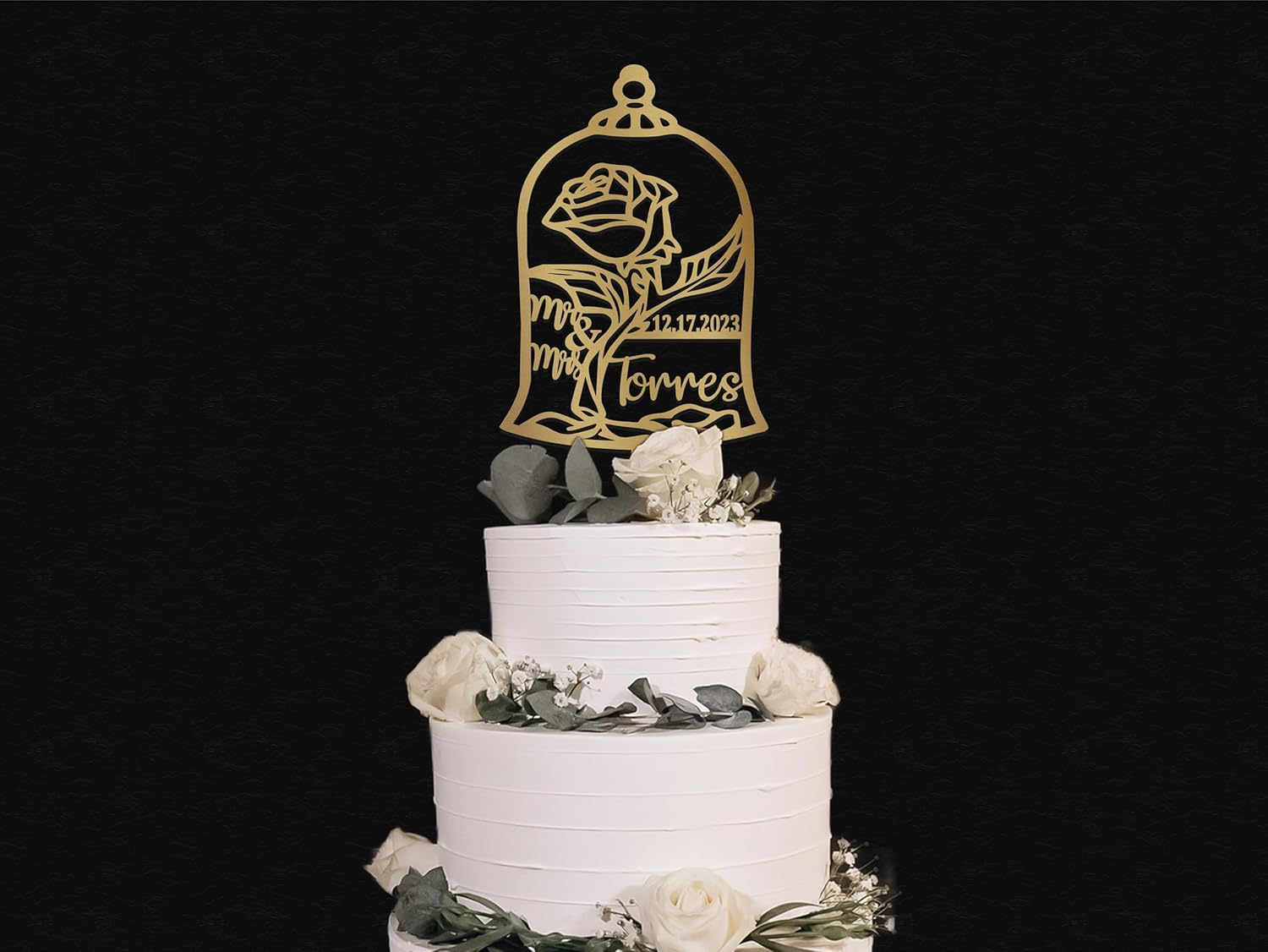 Rose Hourglass wedding Cake Topper Rose last name topper