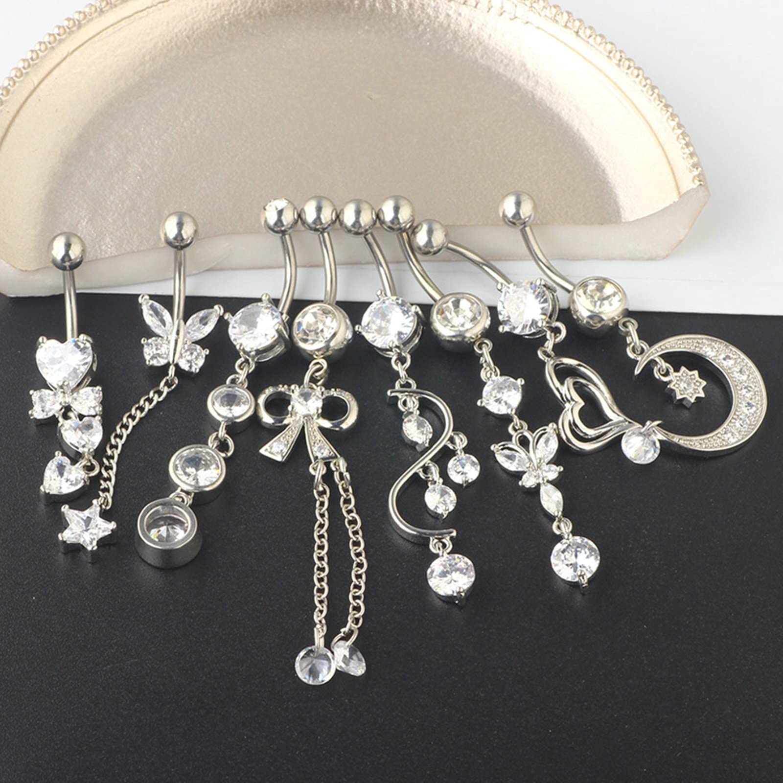 Gualiy 8 Stück Bauchnabelpiercing Schirurgenstahl Schleife Mond Stern Herz Form Zirkonia Nickelfreie Bauchnabelpiercing