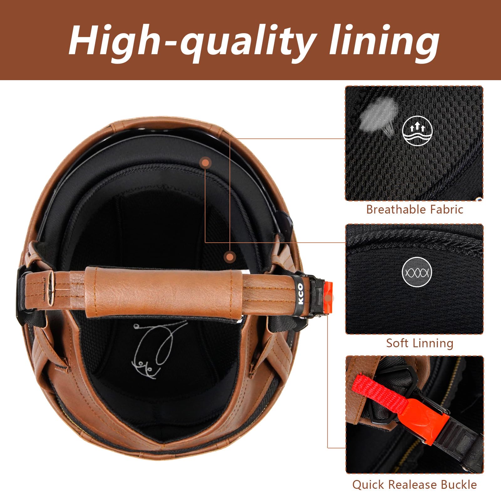 Retro Helm Motorradhelm Lederhelm Jethelme Vintage Mopedhelm Mit Brille ECE Zertifiziert Motorradkreuzer-Rollerhelm im Deutschen Stil