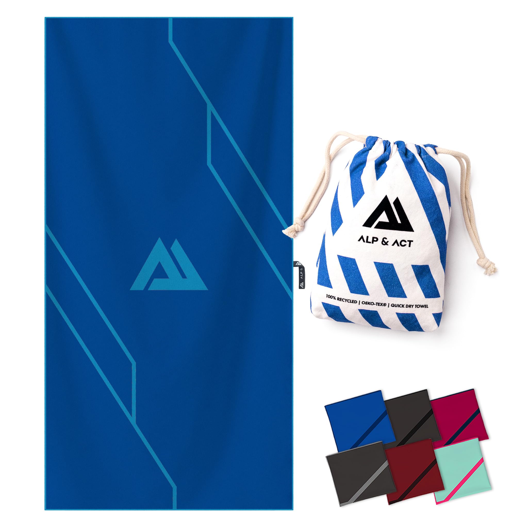 ALP & ACT Mikrofaser Handtuch für Fitness & Sport - 100% Recycelt - EXTRA KOMPAKT & saugfähig - Sporthandtuch für Gym, Yoga, als Saunahandtuch - Microfaser Handtücher & Fitnesshandtuch - blau, 180x90
