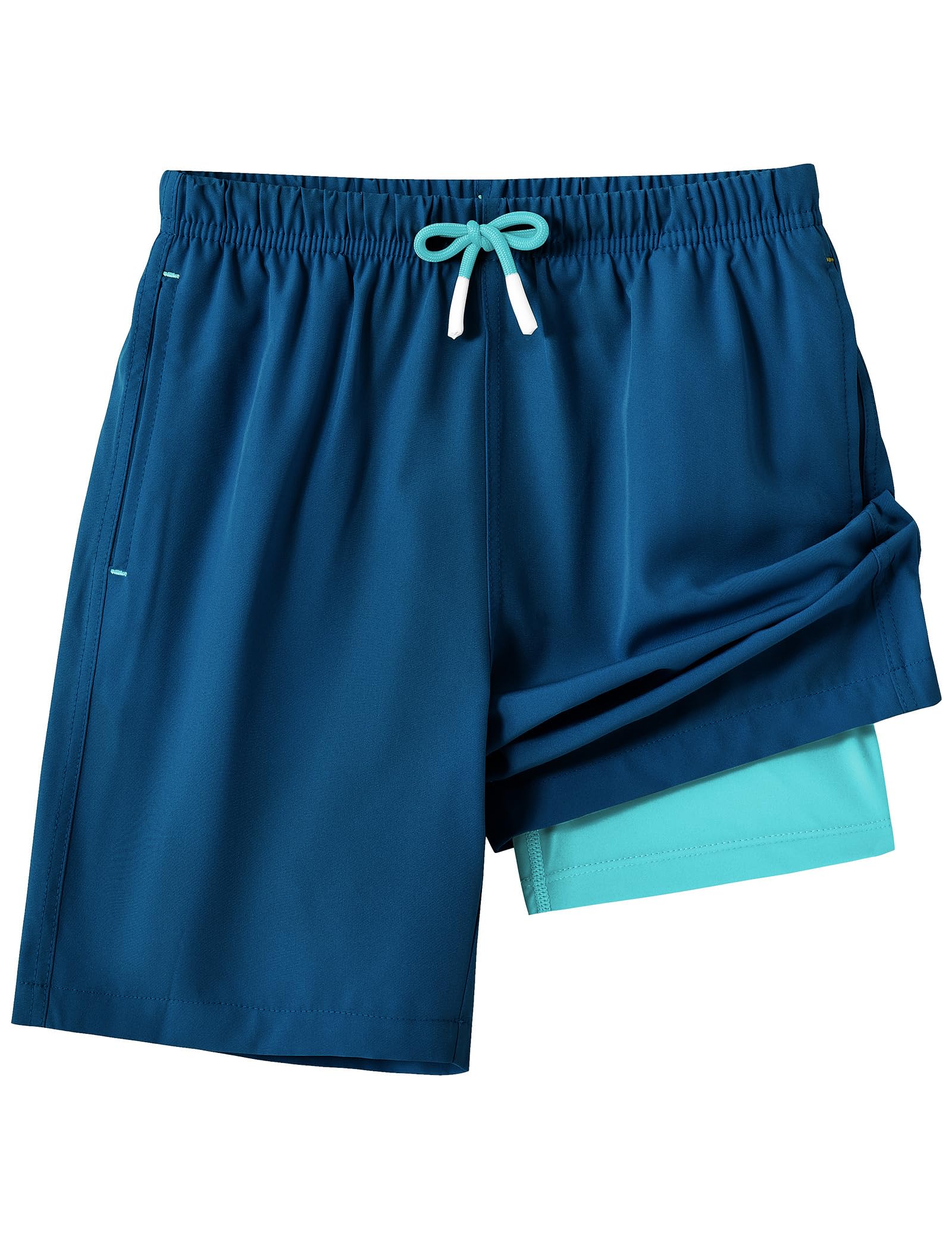 HFDWYJ Badehose Jungen Badeshorts Kinder Schnelltrocknend Boardshorts mit Kompression Innenhose 2 in 1 Swim Trunks für Jungen Mädchen