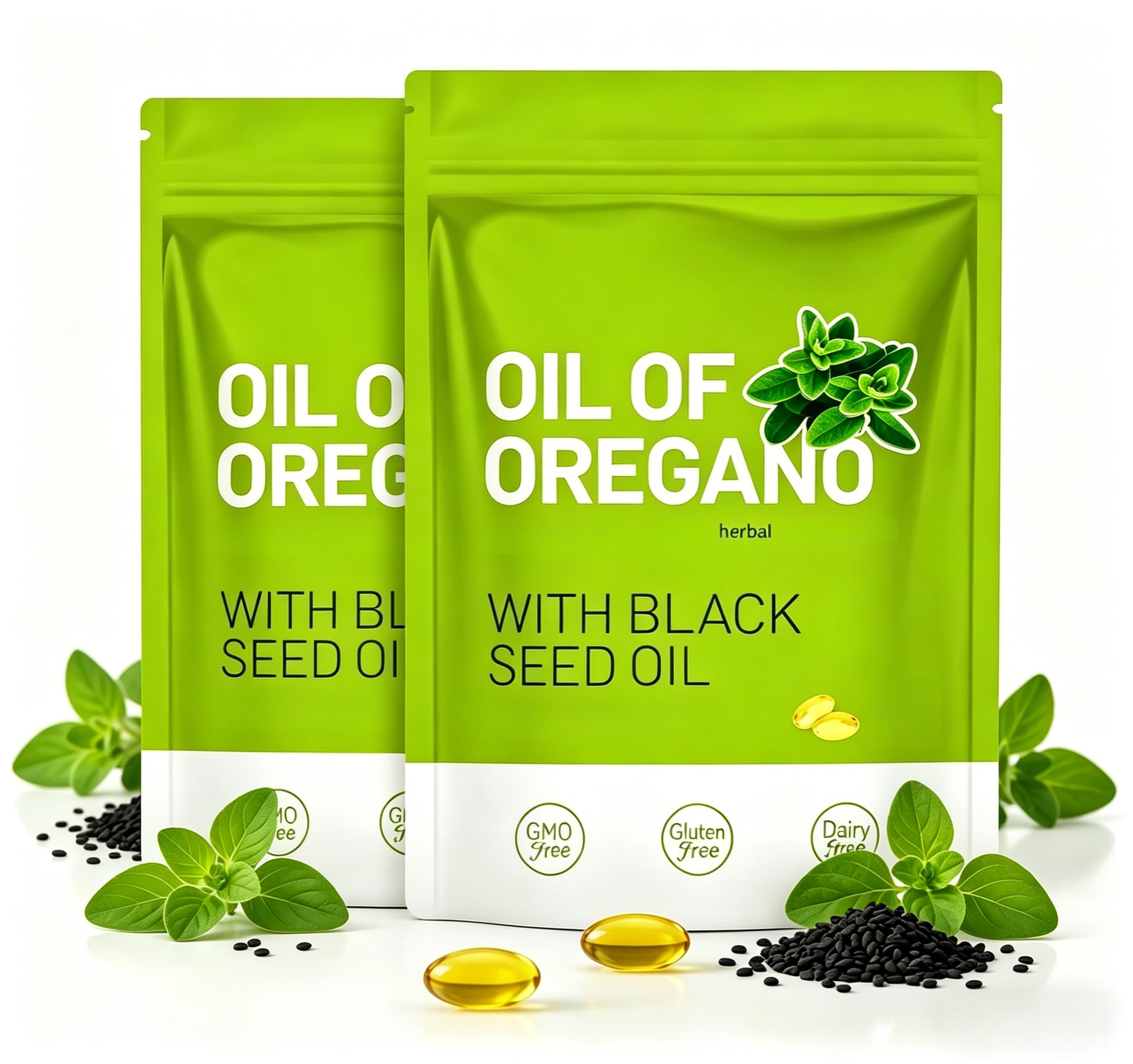 (2 Packungen) Komplex Oreganoöl & Schwarzkümmelöl, ausgeglichene Verdauung