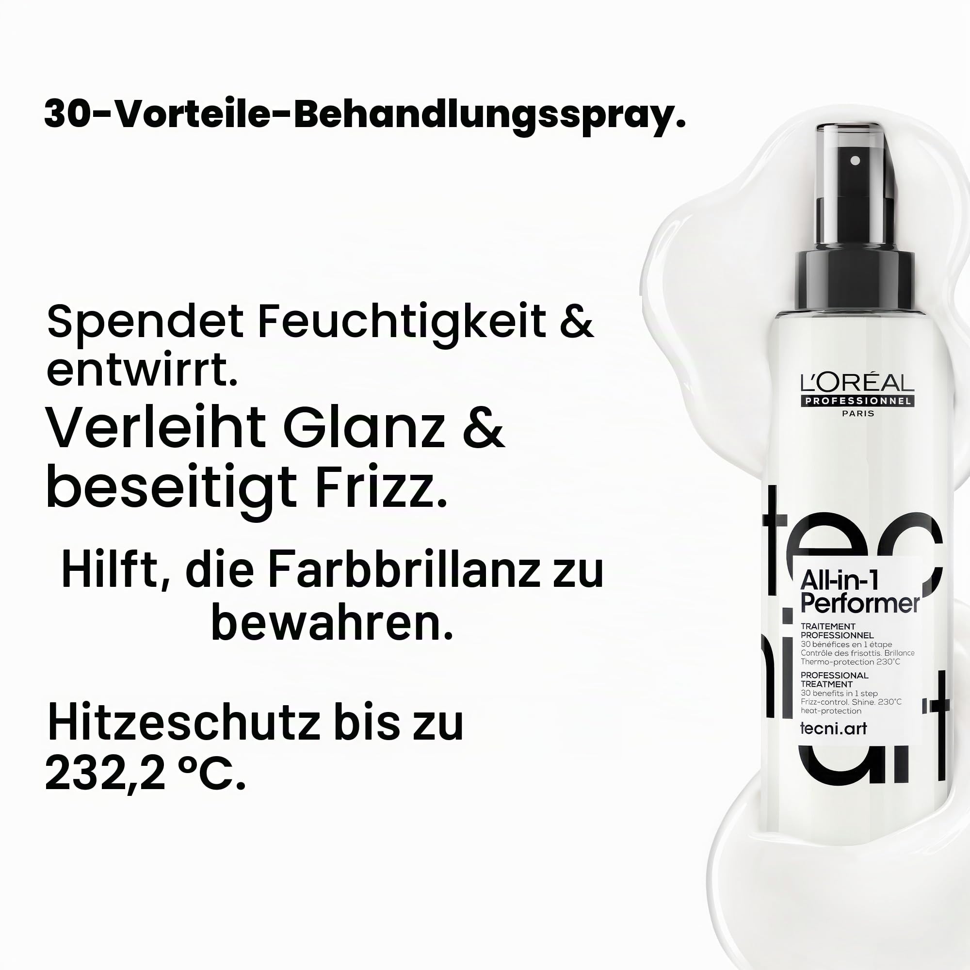 L'Oréal Professionnel Leave-in-Conditioner, Styling- & Pflegespray für 30 Vorteile in einem, Hitzeschutz, Pflege, Kämmbarkeit & Glanz, Tecni.Art All-in-1 Performer Leave-In Treatment, 190 ml