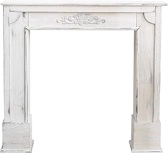 Rebecca Mobili Shabby decorative mantelpiece frame, decorative wooden fireplace, grey, vintage design, living room - Dimensions: 100 x 105 x 28 cm (HxWxD) - Art. RE4863