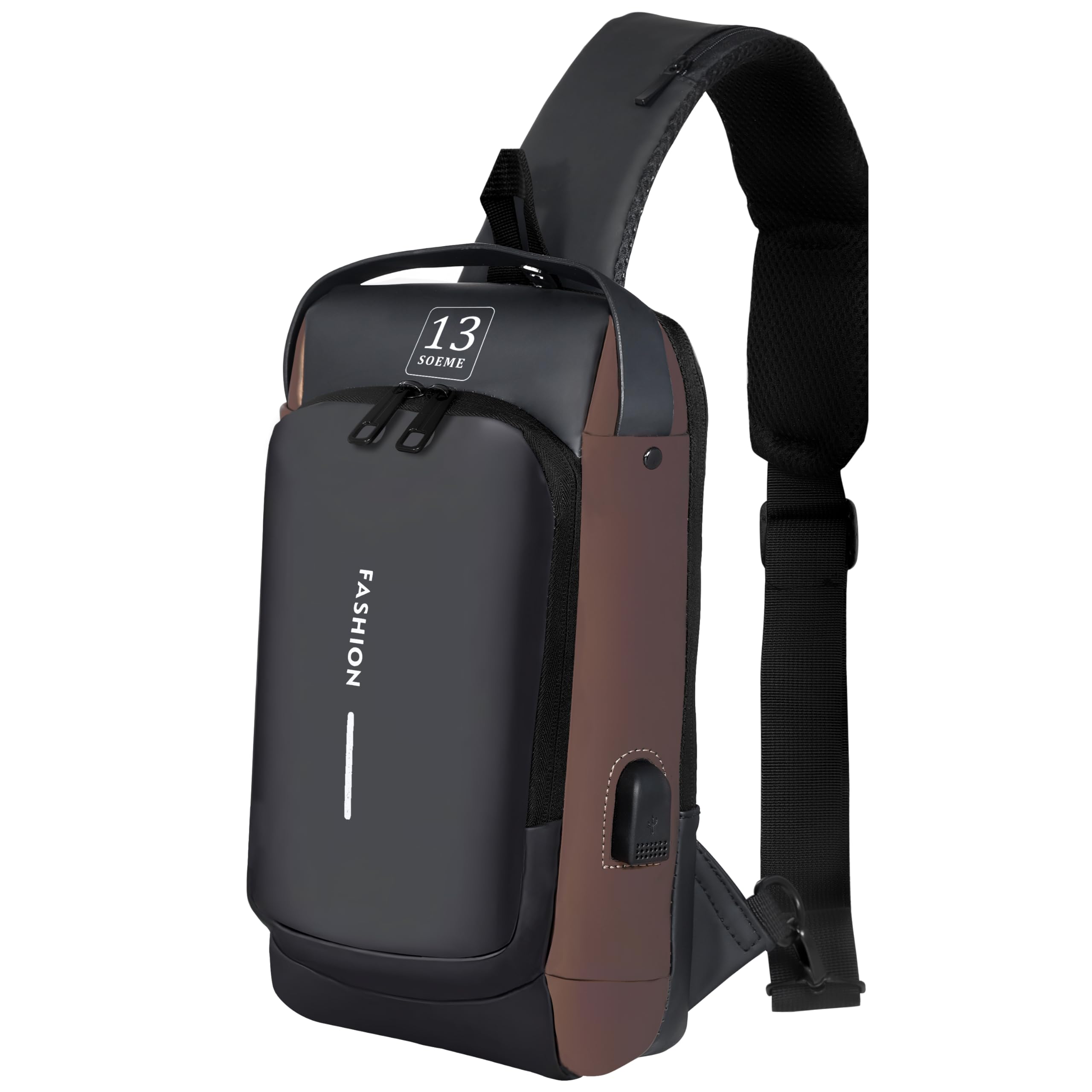 13 SOEME Anti Theft Waterproof Unisex Sling Bag, USB Charging port Shoulder Backpack With Multifunctional Use for Travel, Hiking, Camping, Daily Out, Crossbody Bags (Black & Golden) (B0CQ8H9H6Y) Amazon Price History, Amazon Price Tracker