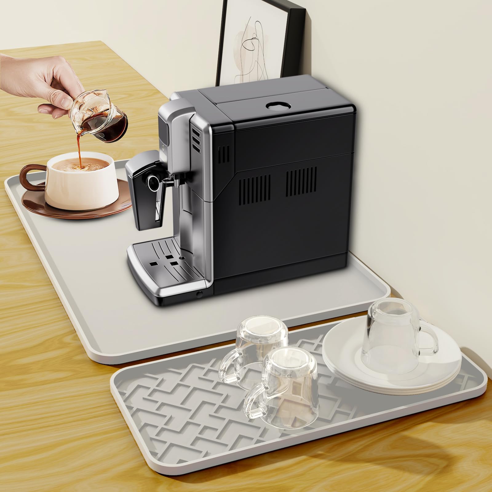 Tappetino da caffè in silicone con bordo convesso, 61 x 40,6 cm, facile da pulire, accessorio da bar adatto sotto macchine da caffè, caffettiere, macchine per il ghiaccio e cucina o scolapiatti