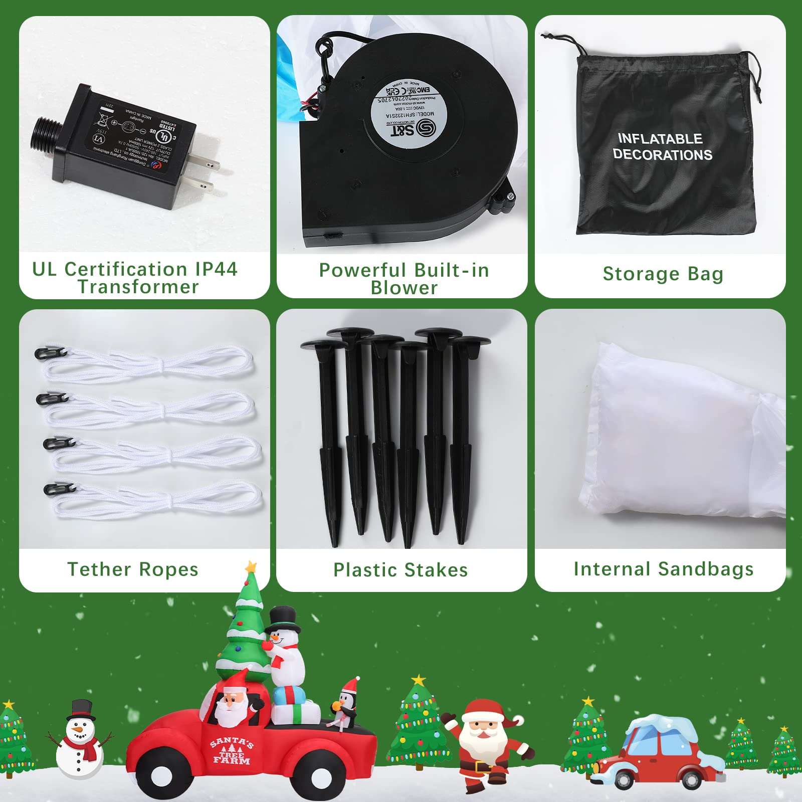 Lewondr Weihnachten aufblasbare, Wasserdicht Leuchtender Lastwagen Weihnachtsdekoration, Weihnachten Hof Dekorationen mit eingebautem LED-Licht, Outdoor-Weihnachtsdekorationen für Garten, Rot/Grün