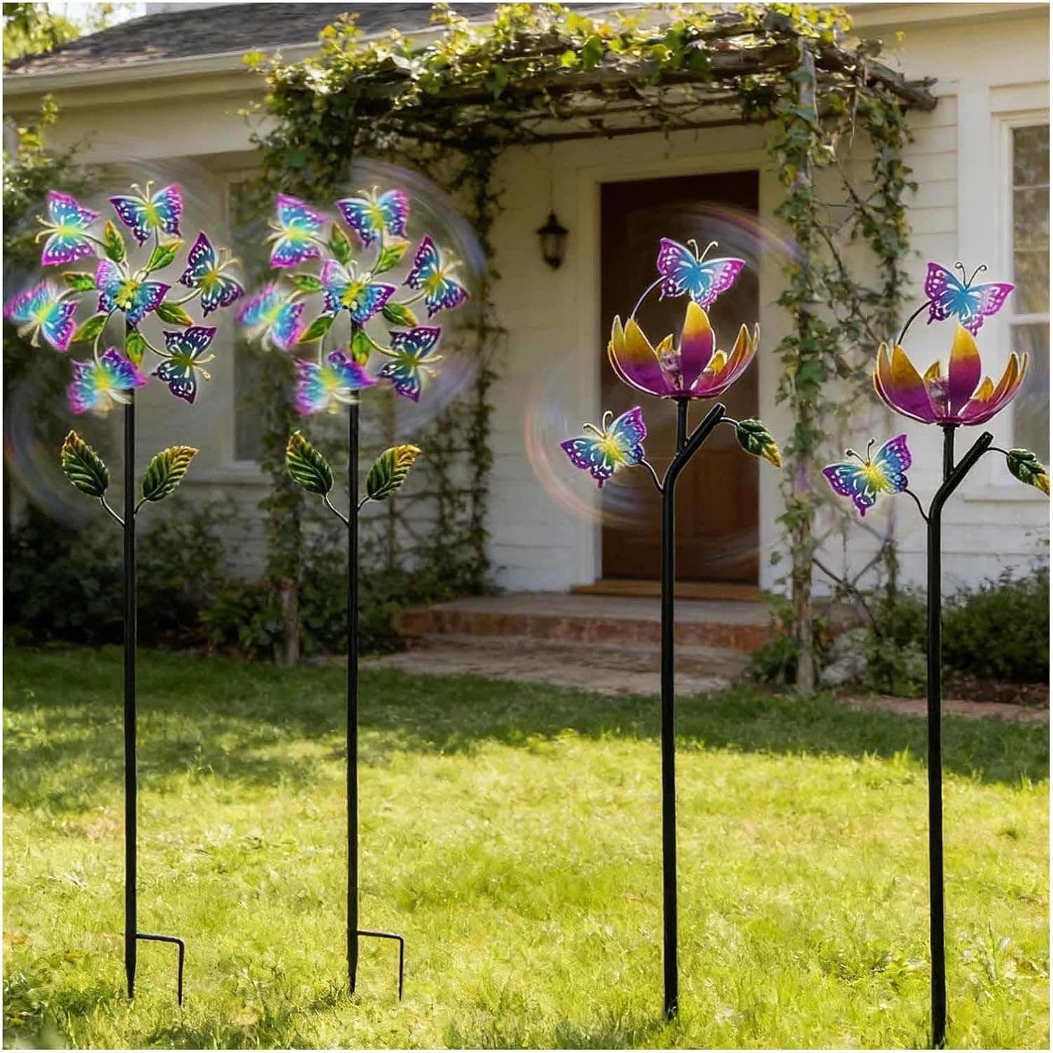 Wind Spinners, 117cm/46inch Outdoor Windmill 360° Wind with Kinetic, Butterfly Outdoor Windmill for Yard, Gift for Family Friends,A+B（4Packs）