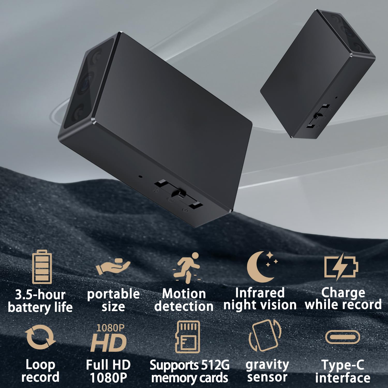 Mini caméra - Caméra de nounou - HD 1080P - Caméra de sécurité intérieure - Caméra de poche portable - Détection de mouvement - Vision nocturne automatique - Enregistrement en boucle