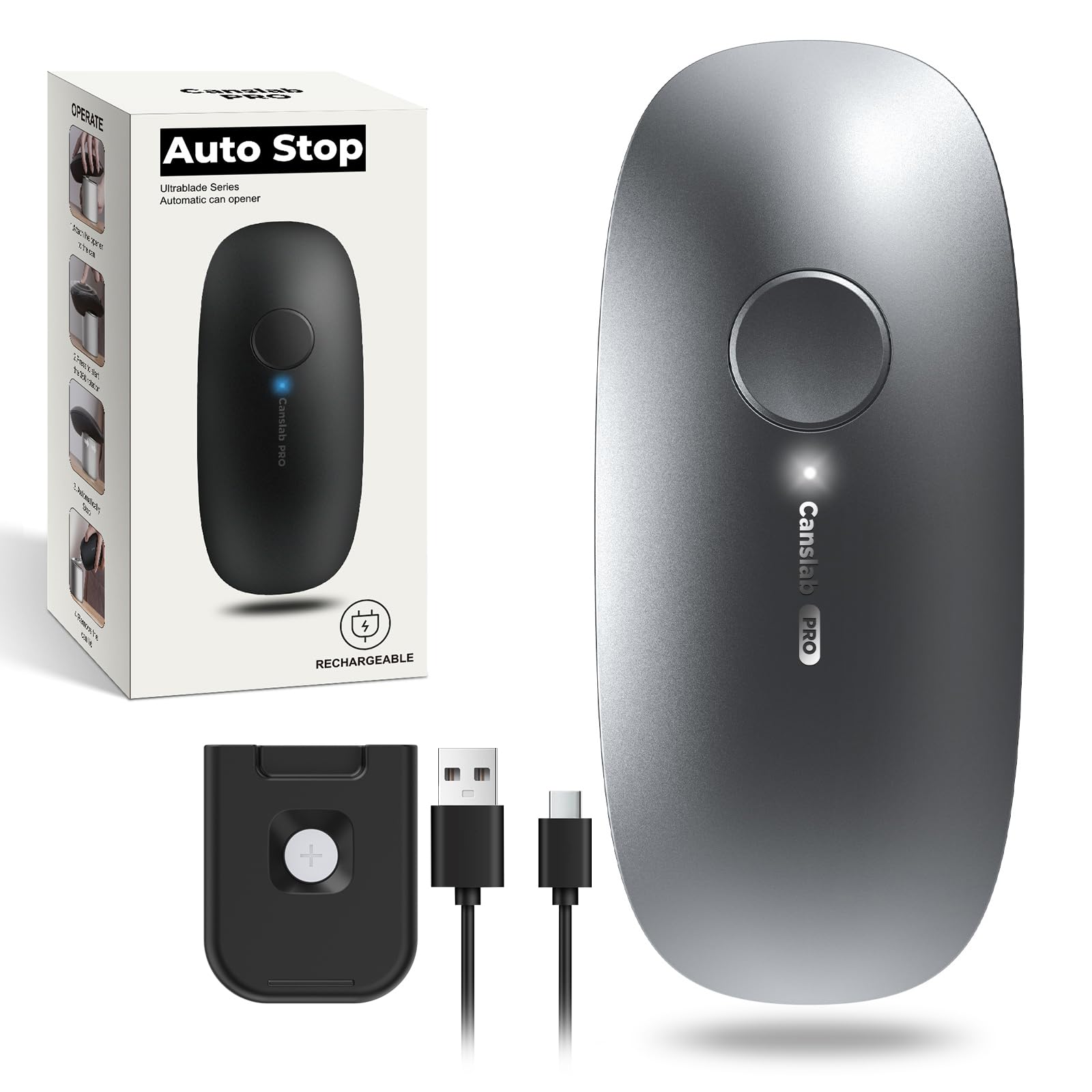 Canslab Ultrablade PRO Electric Can Opener,USB Rechargeable,Smart Auto Stop