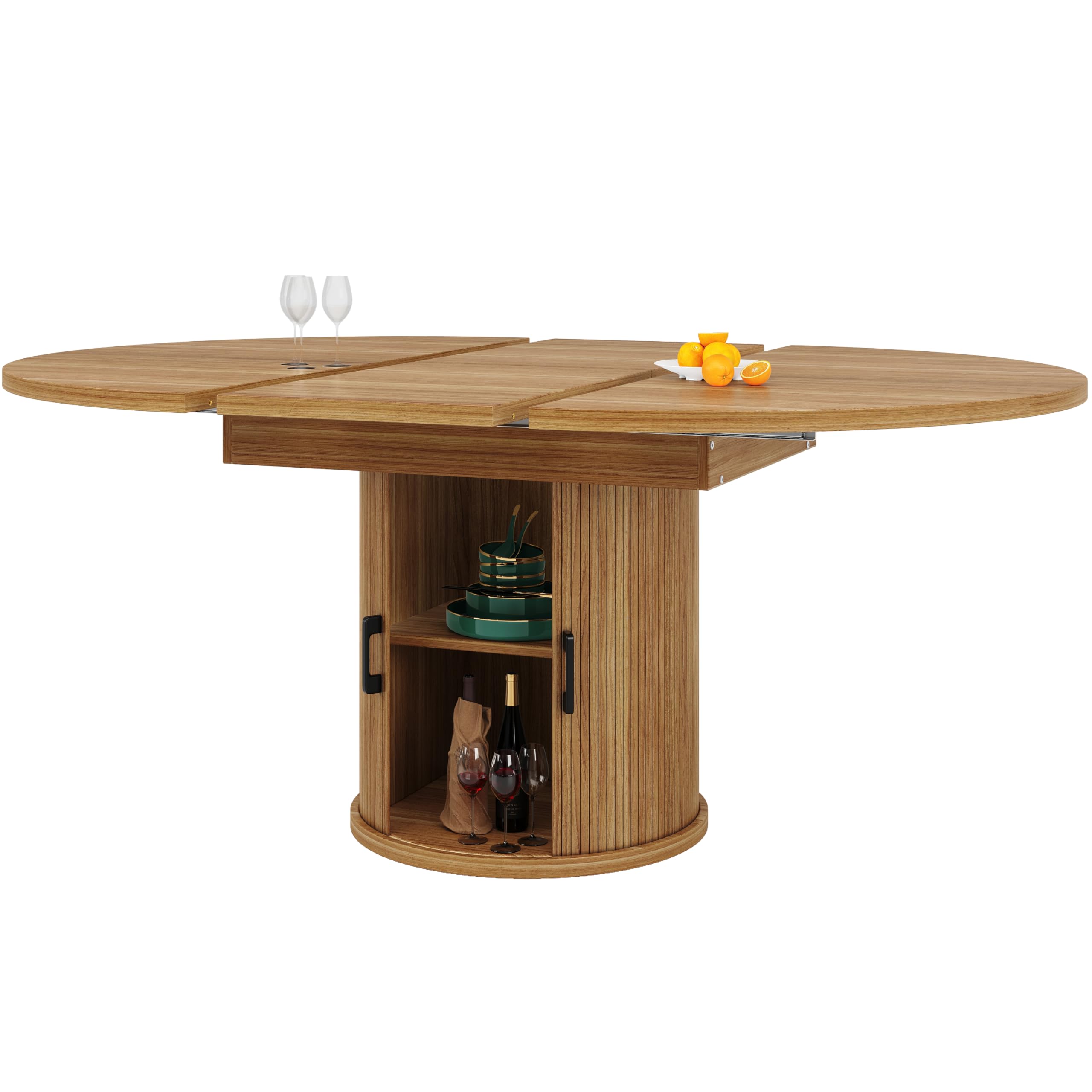 ZYLOYAL10 Esszimmertisch, Esstisch ausziehbar, Küchentisch, balkontisch, ausziehbare Tischplatte Runder Esstisch, ausziehbar zu oval, 118-158 cm, Platz für bis zu 6 Personen (Walnut)