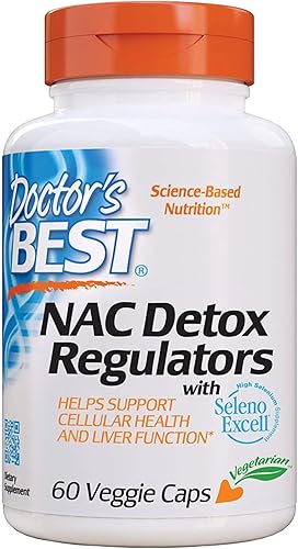 Doctor's Best NAC Reguladores de desintoxicación con Seleno Excell, sin OMG, vegetarianos, sin gluten, sin soja, 60 cápsulas vegetales