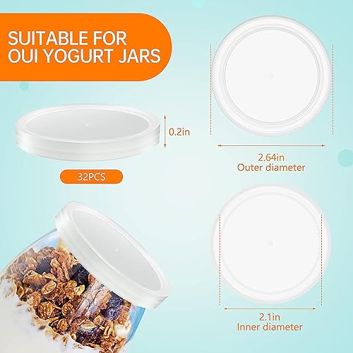 Miniatura 8 de FAMOPLAY Tapas para tarros de yogur Oui - Paquete de 32 tapas para tarros de yogur sellados contra fugas, tapas de plástico transparente para