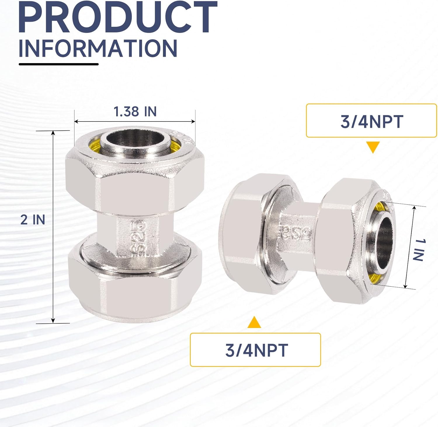 2pcs 3/4"×3/4" Air Line Fittings for Rapid Air System, Air Hose Fittings 3/4 Inch Straight Fittings Fit for Shop/Garage Compressed Air Piping, Brass-Nickel Plated, 200psi Working Pressure