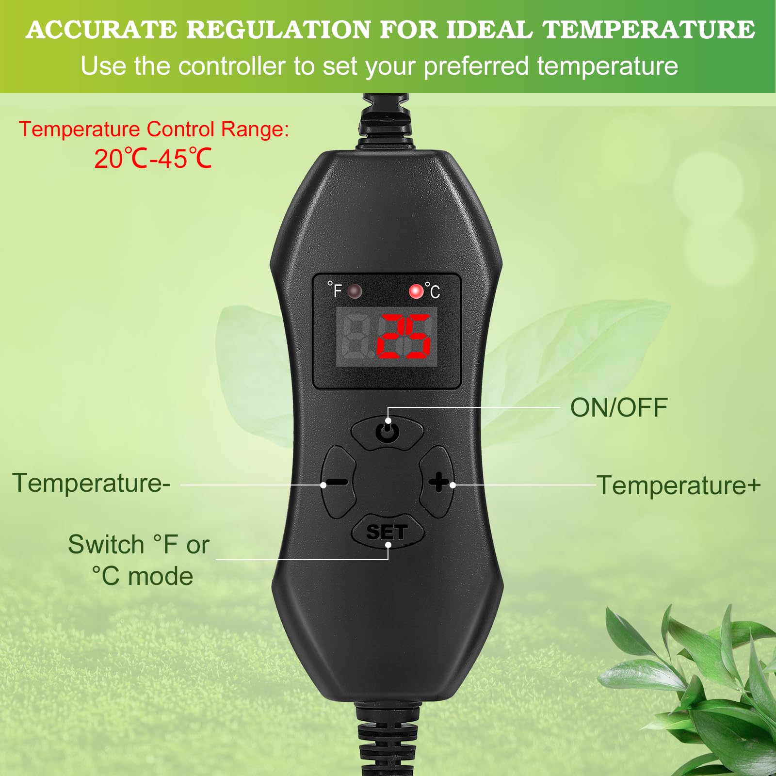 Sämling Heizung Matte mit Thermostat, 25x52.5 cm, 20W Heizmatte Pflanzen, Sicher und Haltbar, Zimmergewächshaus Wärmematte, IPX7 Wasserdicht Heizmatte für Sämlinge, Haustiere und Reptilien