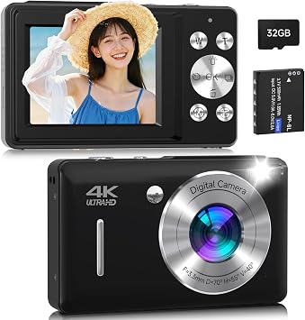 Digital Camera, Digital Camera, FHD 1080P Recording, 44MP Pixels, Auto Focus, AF Function, HD Camera, Image Stabilization, 2.4-Inch IPS Screen, 16x Digital Zoom, Compact Vlog Camera, For School Trips
