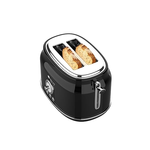 Frigidaire ETO102-BLACK, 2 Slice Toaster, Retro Style, Wide Slot for Bread, English Muffins, Croissants, and Bagels, 5 Adjustable Toast Settings, Cancel and Defrost, 900w, Black