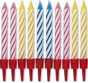 Unique Party 1915C - Striped Birthday Candles in Holder, Assorted Pack of 20