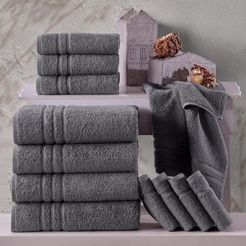 Hammam Linen Cool Grey Bath Towels 4-Pack - 27X54 Soft And Absorbent, Premium Quality Perfect For Daily Use 100% Cotton Towel 600 Gsm #TOP3
