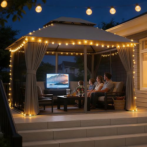 Aoxun 10x12 Outdoor Gazebo with 50FT LED Hanging Lights Metal