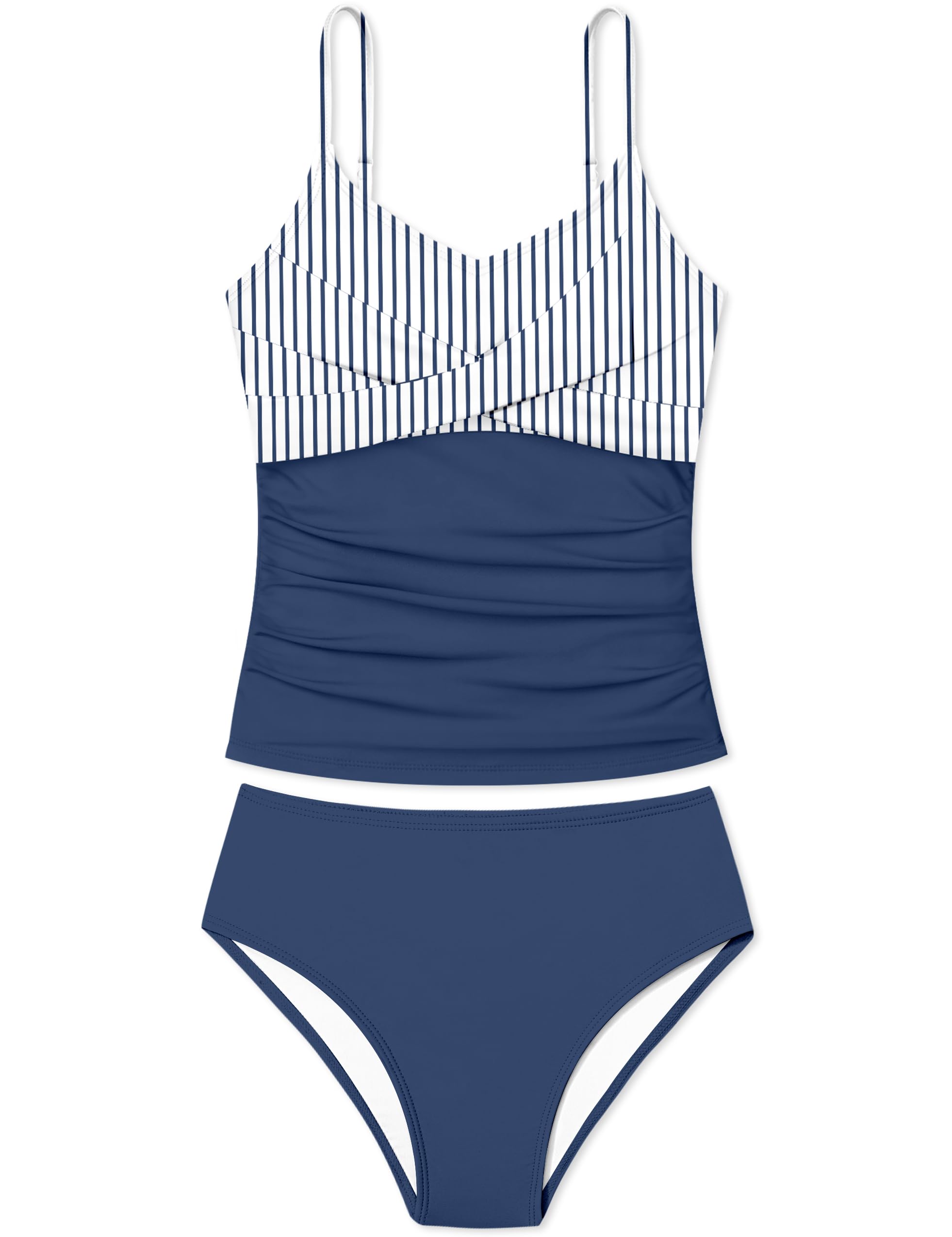 Girls Swimsuit 2 Piece Bathing Suit Criss Cross Ruched Girl Tankini Sets Printed Girls' Swimwear for 9-18 Years