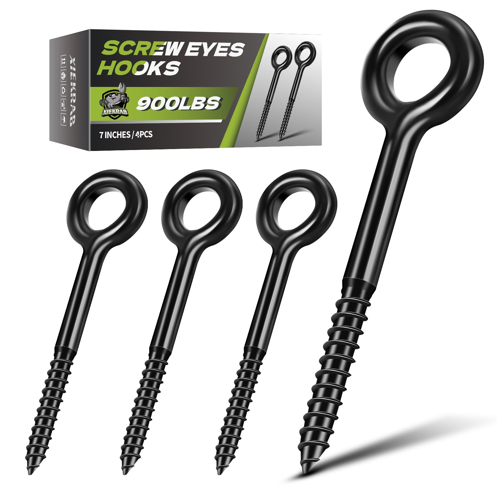 4 Pcs Large Black Screw Eye Hooks - 7 Inch Eye Bolts Screw in 