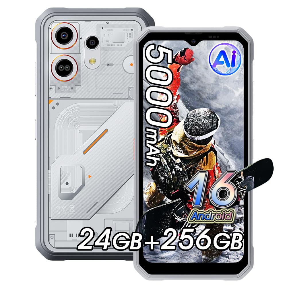 OSCALMarine 3 Movil Irrompible 2026, 24GB+256GB/2TB Teléfono Móvil Resistente IP68, 5000mAh, Android 15, 6.56" HD+ 90Hz, 16MP+13MP Cámara AI Smartphone Todoterreno, 4G/NFC/GPS/OTG/Gemini AI, Blanco