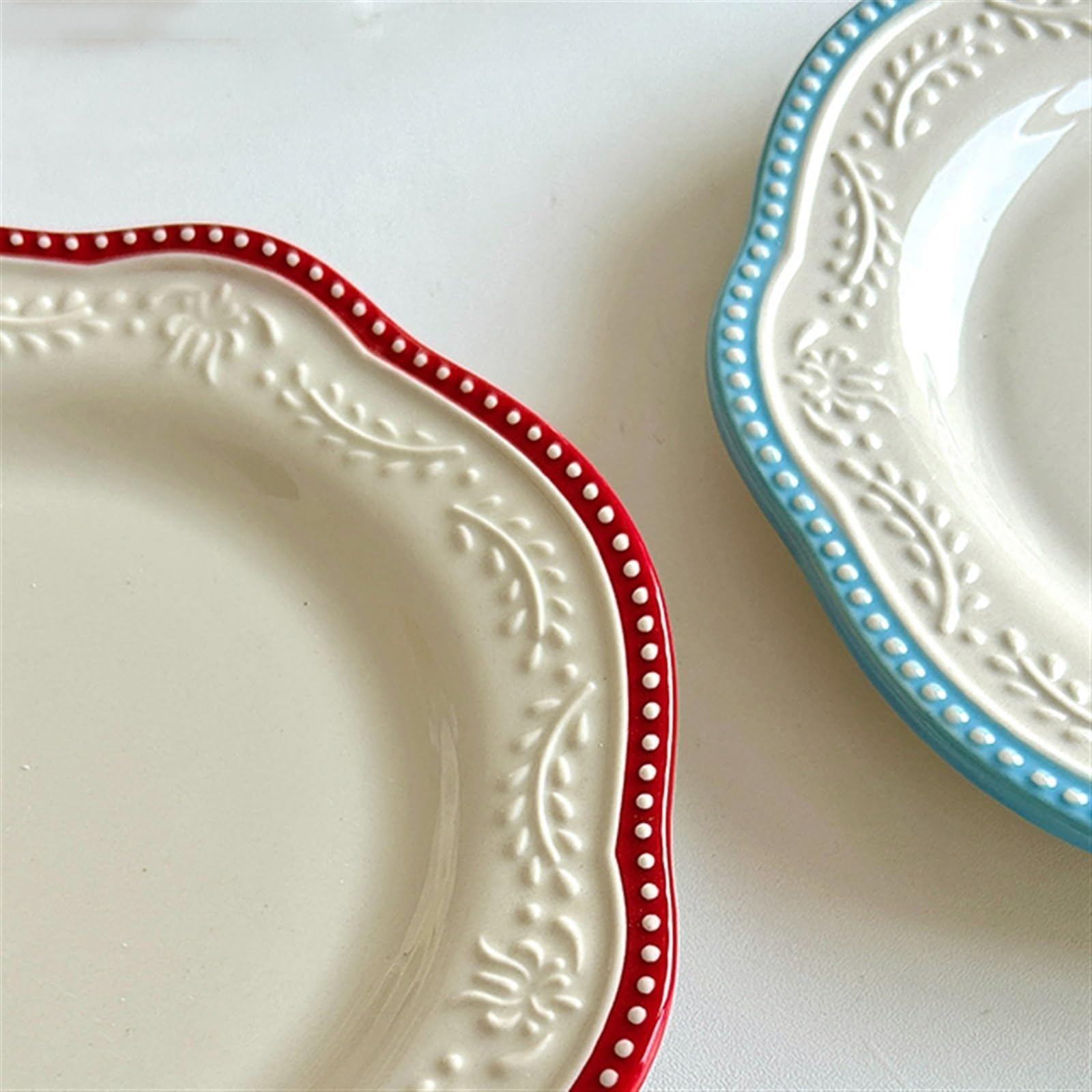 Platos De Cena Plato De Cena En Relieve Lateral Irregular De Cerámica Plato De Postre Plato De Ensalada Vintage Plato De Té De La Tarde Plato Plano Plato Frío(B)