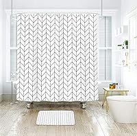 Vista 5 de Riyidecor - Cortina de ducha Chevron con diseño geométrico de espiga, 72 pulgadas de ancho x 96 pulgadas de alto, a rayas, extra larga, simple
