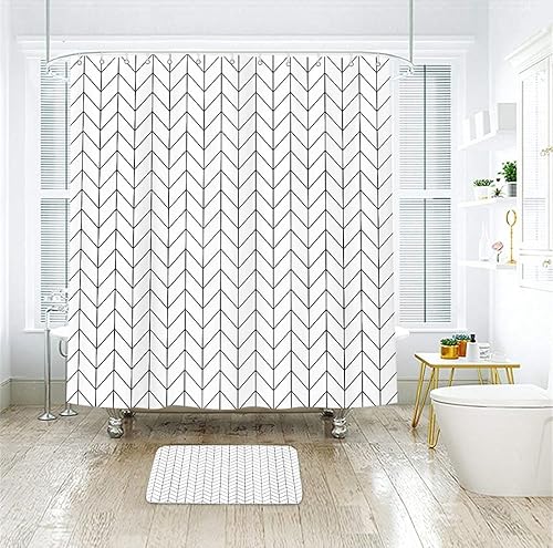 Miniatura 5 de Riyidecor - Cortina de ducha Chevron con diseño geométrico de espiga, 72 pulgadas de ancho x 96 pulgadas de alto, a rayas, extra larga, simple,