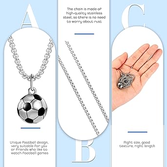 Collana Pallone Da Calcio In Acciaio Inox - Ciondolo 3D Con Scatola Regalo Per Appassionati Di Calcio - Foto 5