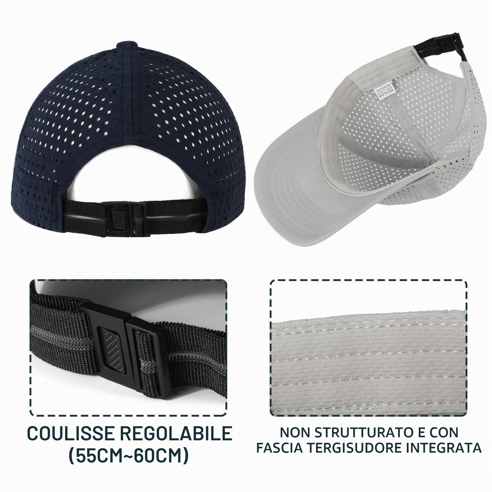 2 Confezioni Cappello da Baseball Uomo Donne，Traspirante Cappellino Visiera Asciugatura Rapida Sport Aperta，Leggero Pieghevol Tennis da Golf Berretto Baseball cappelli da Sole Estivo Regolabile
