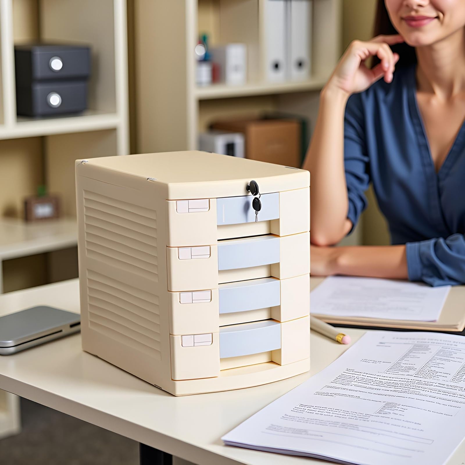 Archivador De 4 Cajones Con Cerradura, Organizador Para Documentos A4, Archivador Móvil Multicapa Para Oficina Y Hogar Caja De Archivo Segura.
