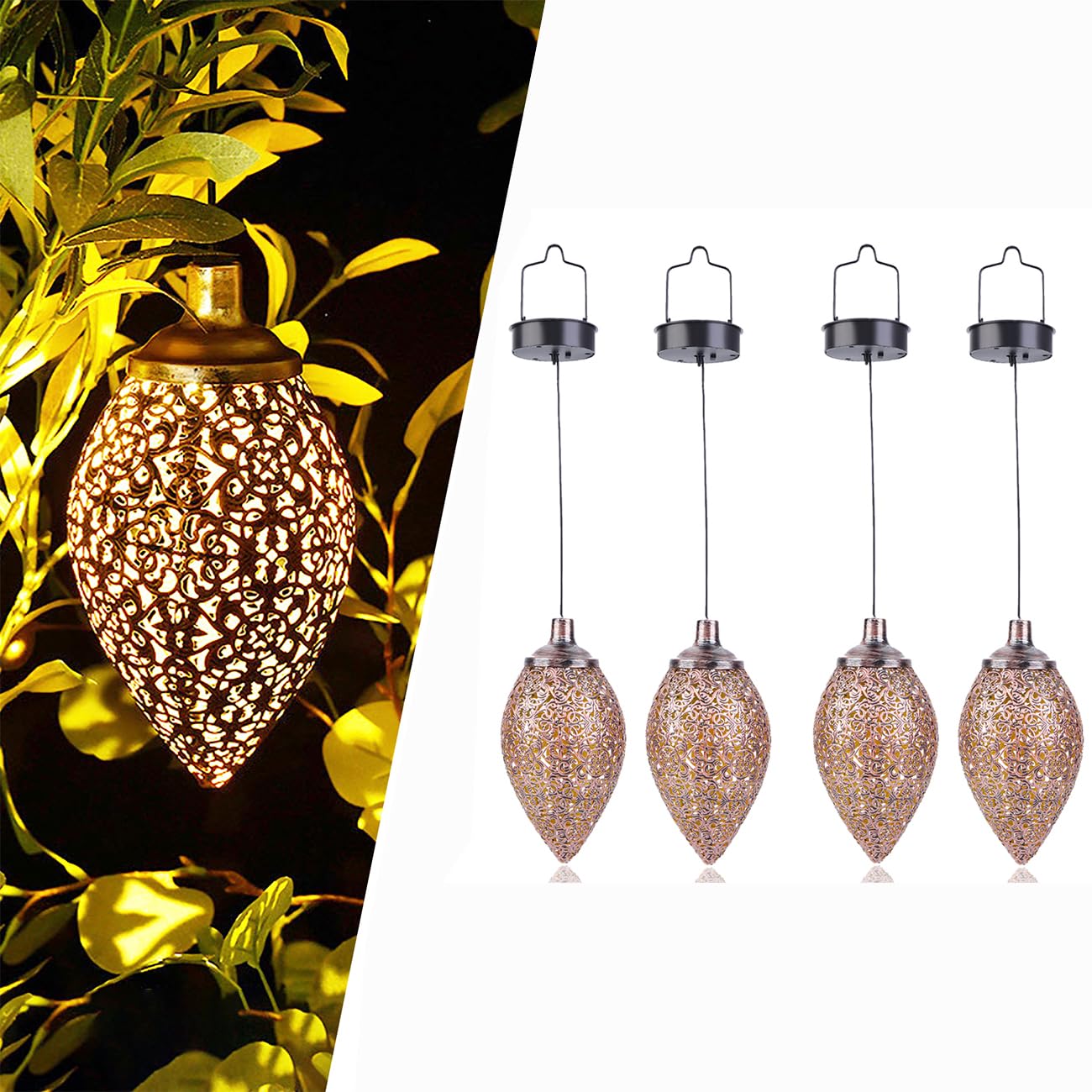Ridgeyard Lanterne solari per esterni, sospese, 4 pezzi, IP44, impermeabile, per esterni, in metallo, per esterni, giardino, da appendere, decorazione orientale, balcone, terrazza, patio, Natale