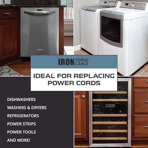 Miniatura 7 de Iron Forge Cable Cable de alimentación de repuesto de calibre 12 de enchufe plano, 10 pies, 15 amperios, color negro, resistente, cable SJT de 123