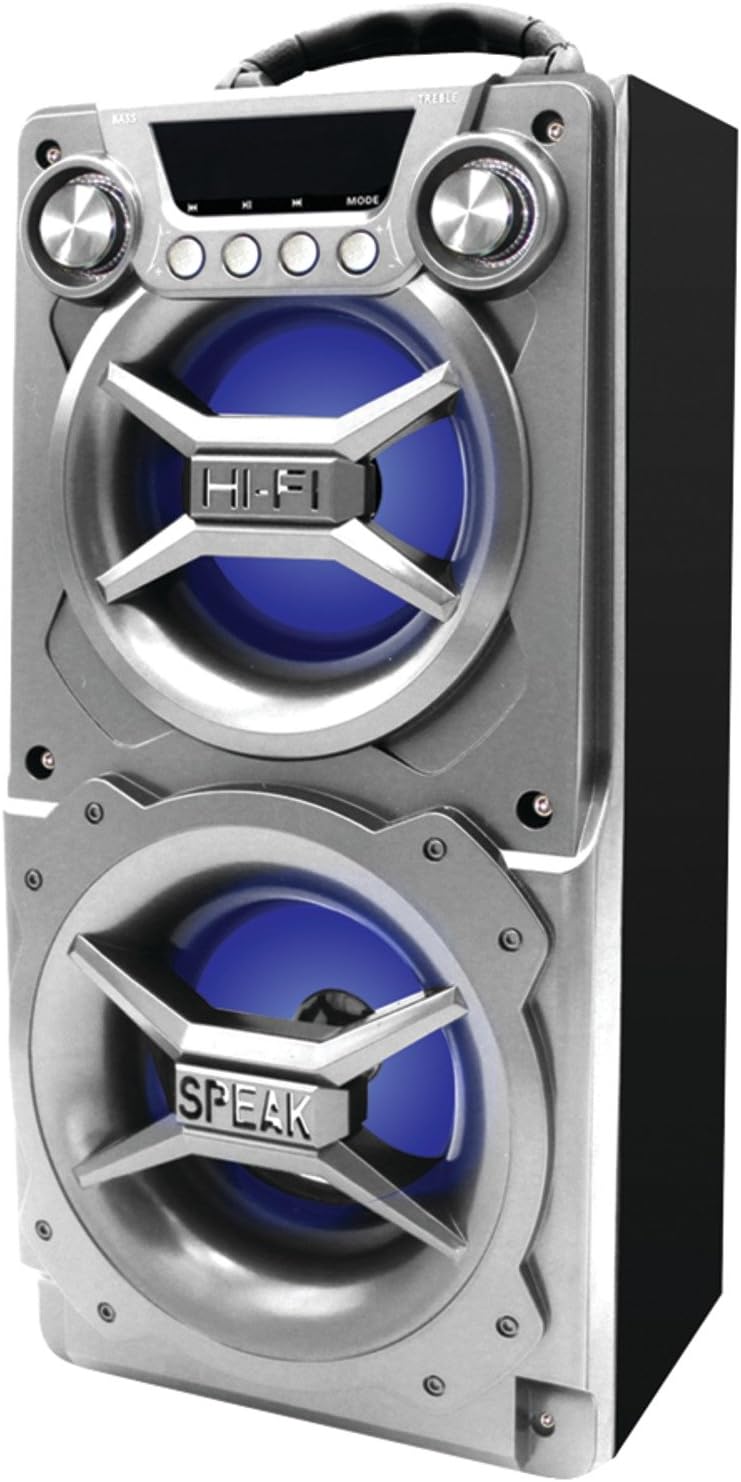 Portable Speaker with Bluetooth, Connect to iPhone, iPad or Android, Double Subwoofer Heavy Bass, Perfect for Events, Silver