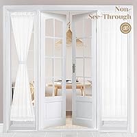 HOMEIDEAS Non-See-Through French Door Curtains 2 Panels 26x72" White - Light Filtering Privacy Semi Sheer Rod Pocket Tiebacks