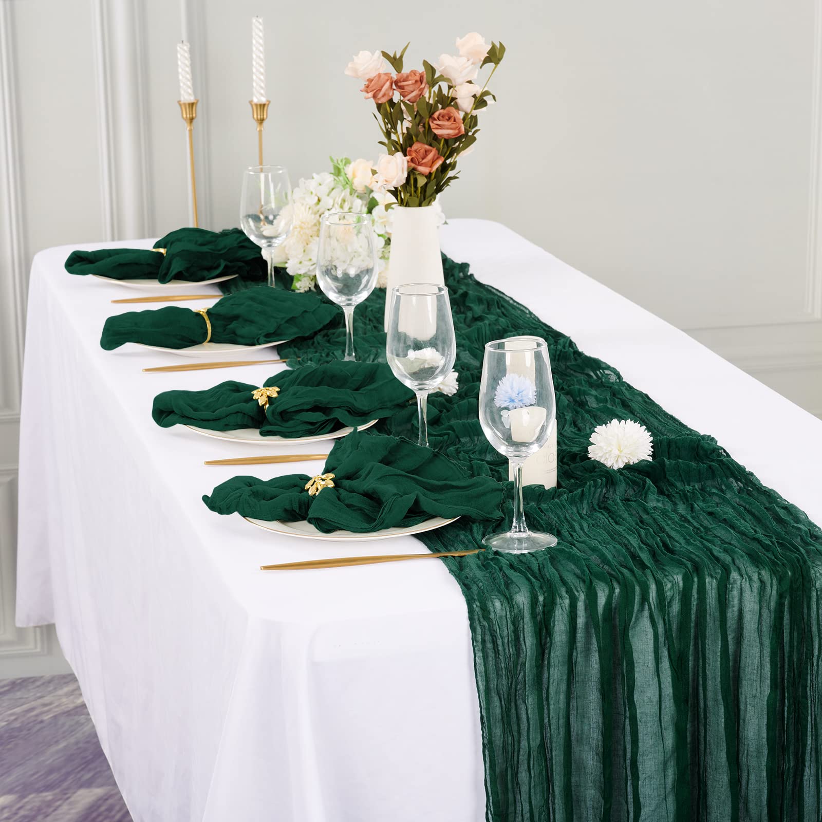 Table Runners: Dress Your Table Like a Pro in the US 1 Teruntrue 4 Pack Dark Green Cheesecloth Table Runner Semi-Sheer Table Runner Gauze Tablecloth 10Ft Rustic Decorations for Kitchen Wedding Holiday Party Supplies(Dark Green, 300cm) : Amazon.co.uk: Home & Kitchen
