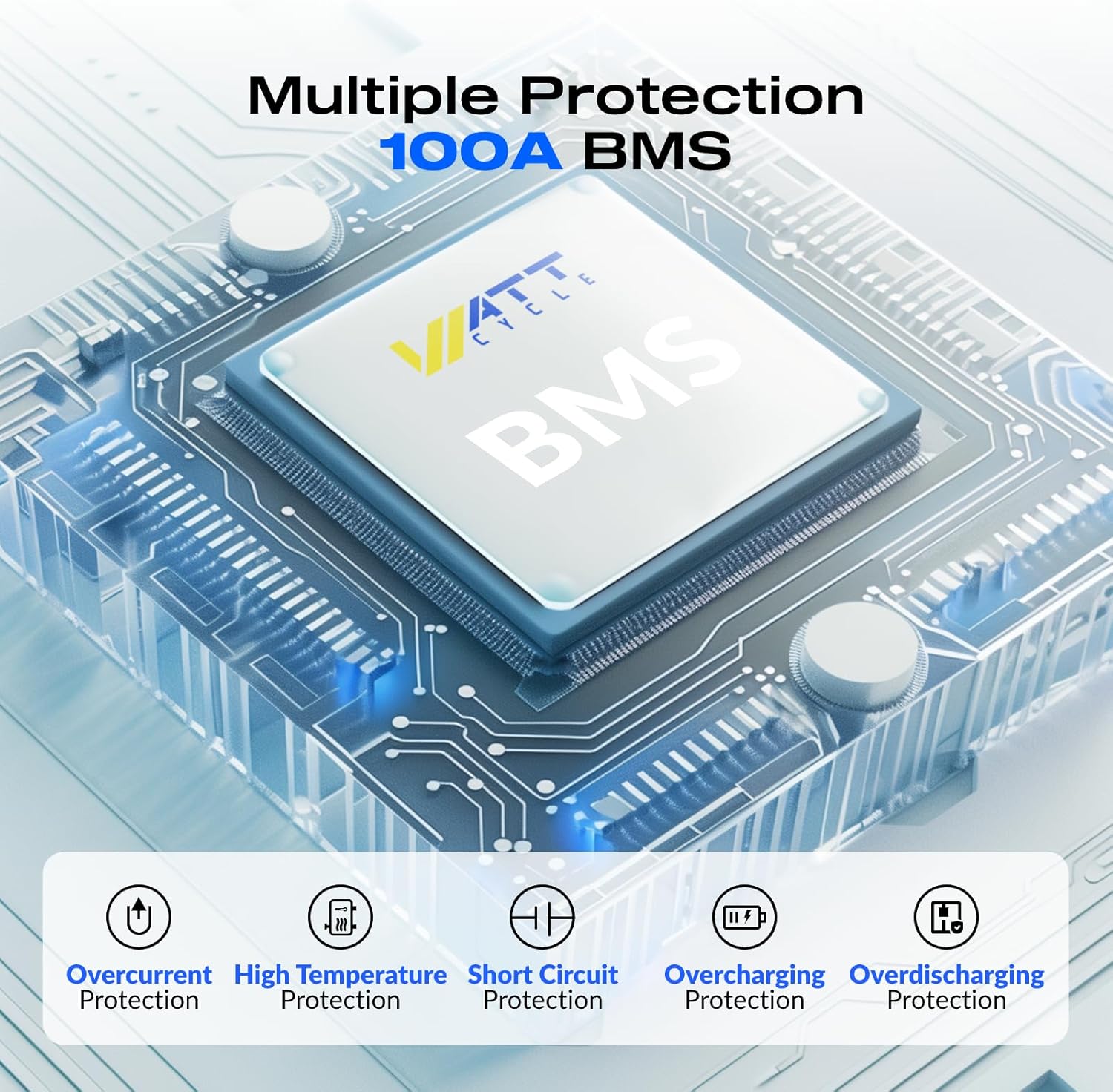 Wattcycle LiFePO4 Lithium Battery 12V 100Ah, Use EV Grade A+ Cell, Buit-in 100A BMS, Low Temperature Protection, Up to 15000 Cycles -Perfect for RV, Solar System, Trolling Motor, etc.