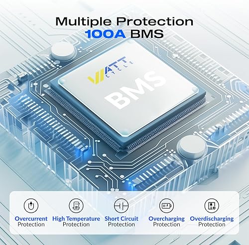 Miniatura 5 de WattCycle - Batería LiFePO4 de 12 V 100 Ah y BMS de 100 A, grupo 24 de BCI, 15 000 ciclos, protección a baja temperatura, para casa rodante, carrito