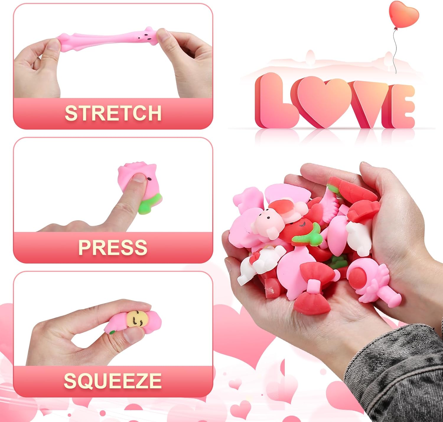 32 Pack Squishies Toys Valentines Day Mochi Squishy Kawaii Squishys Slow Rising Valentines Day Gifts Prizes Party Favors and Valentines Day Decor Goodie Bag Mini Squishies Stress Reliever Toy