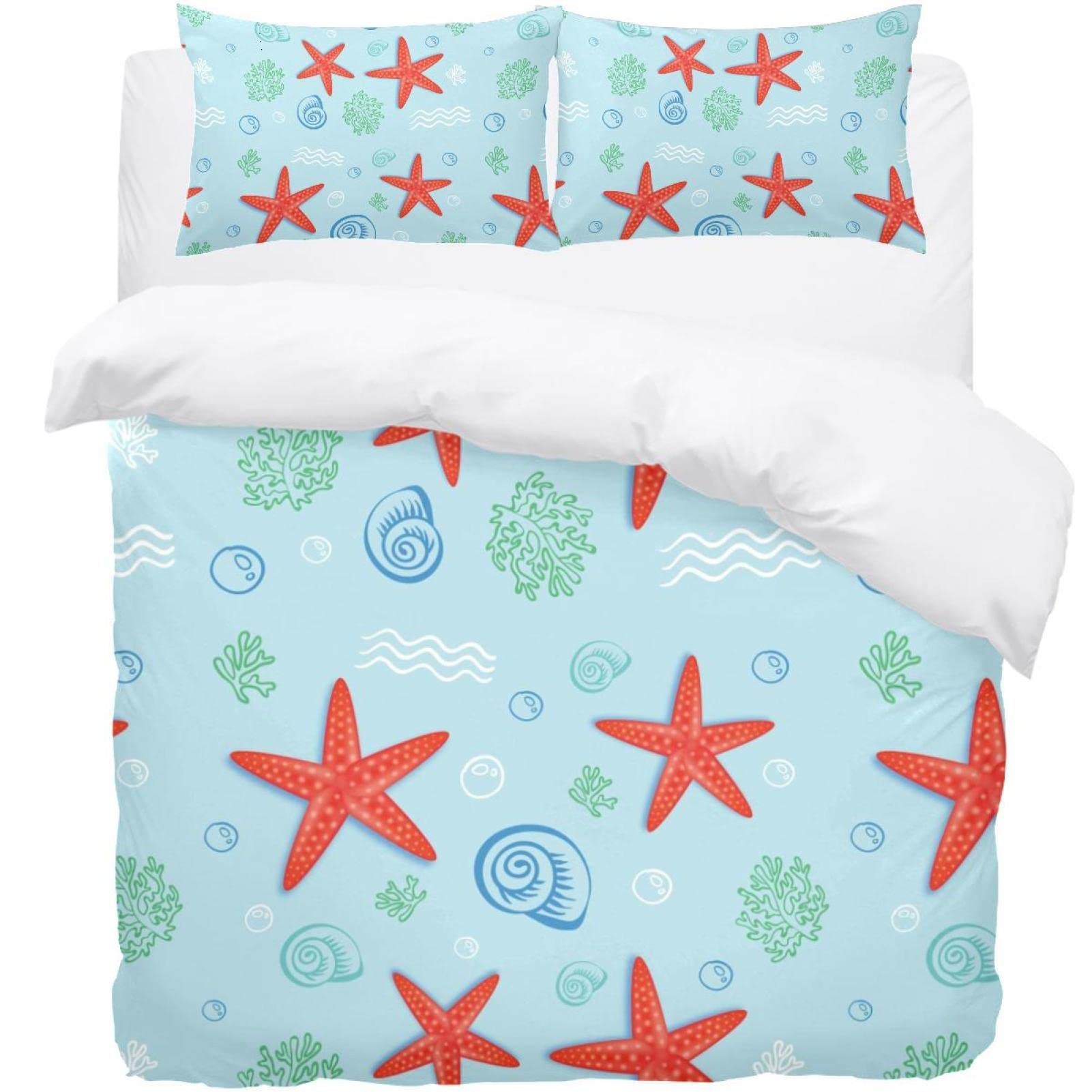Housse de couette étoiles de mer rouge pour une chambre style bord de mer