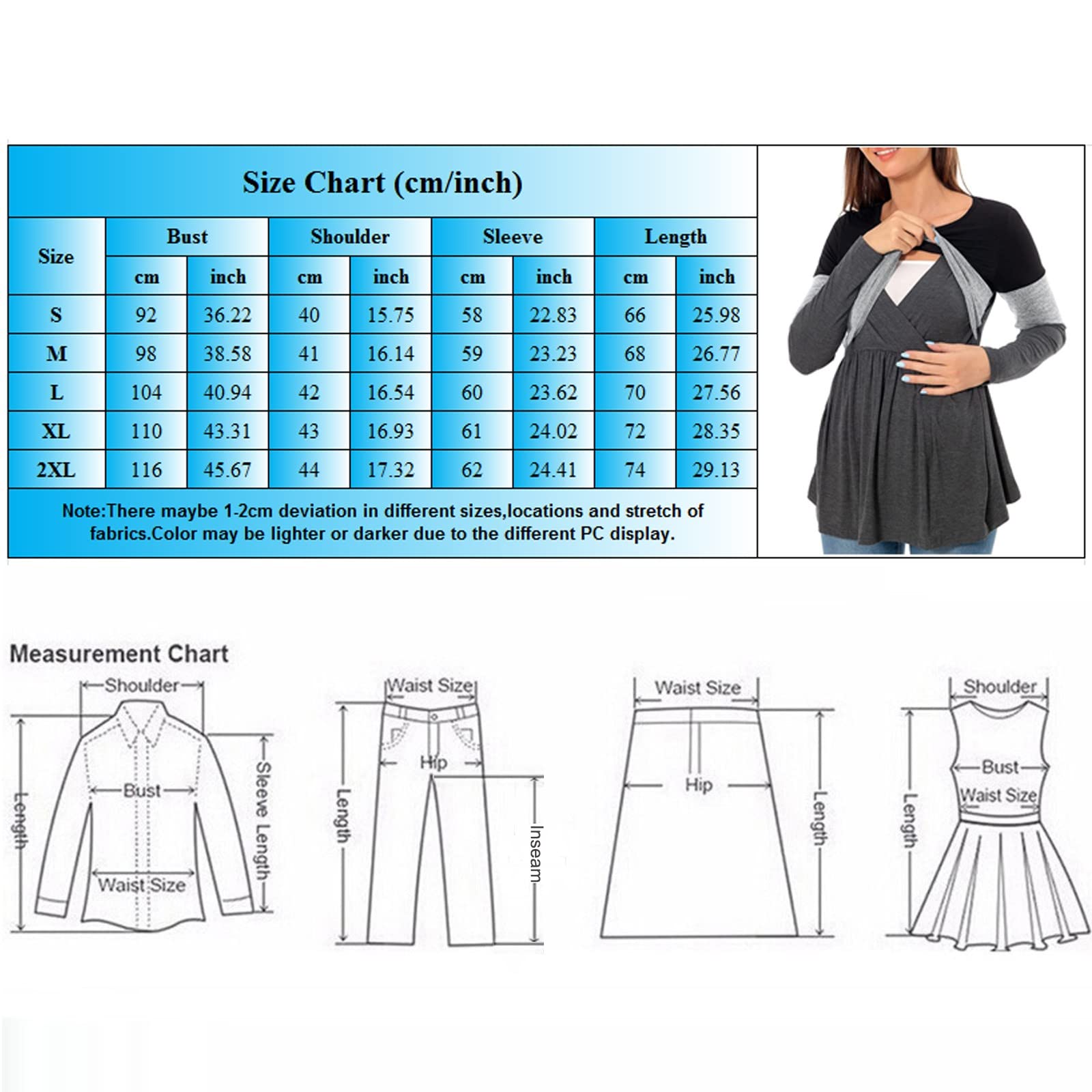 Generisch T-shirt d'allaitement à manches longues pour femme - Pull de grossesse - Pull d'allaitement - T-shirt de grossesse - T-shirt d'allaitement - Grande taille 56