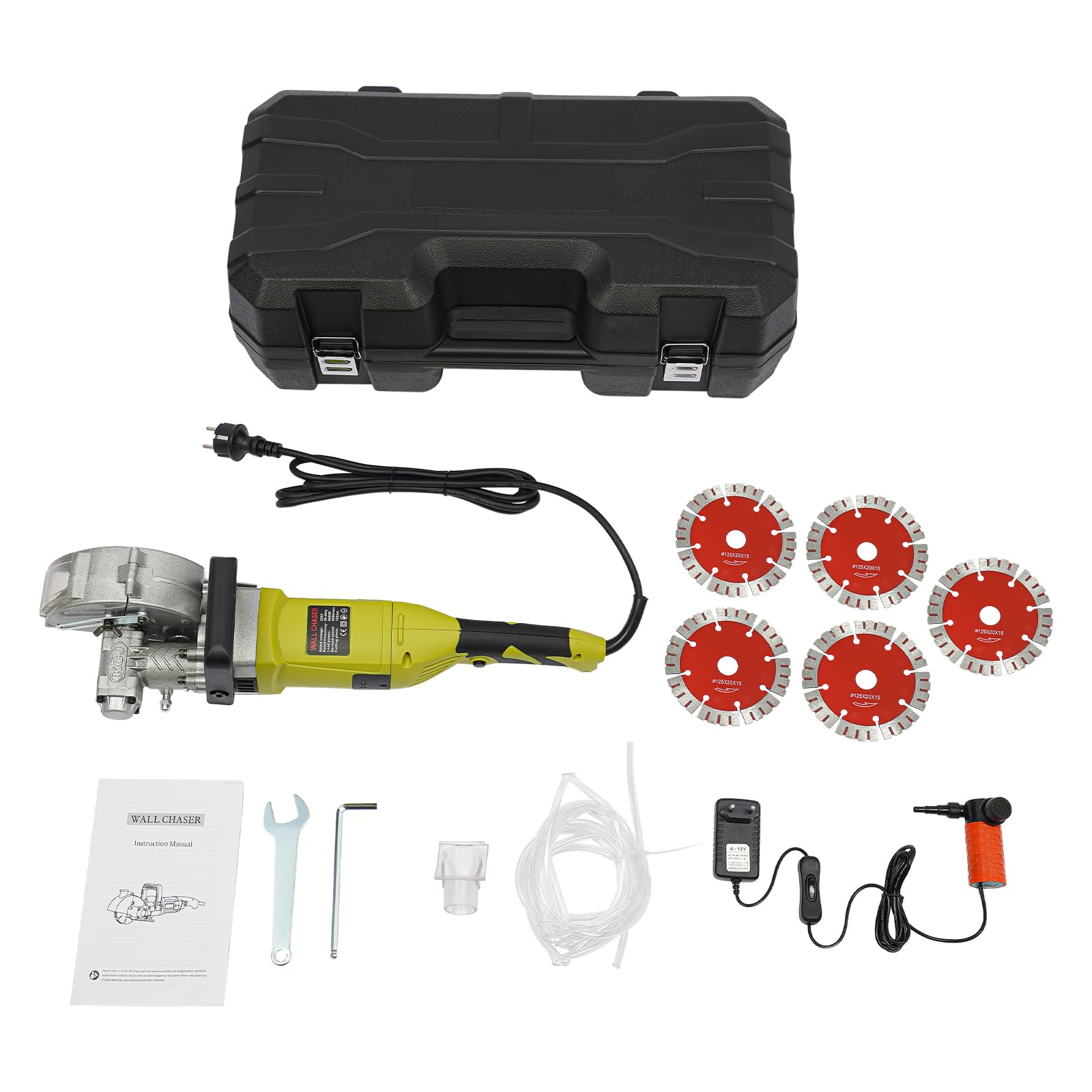Rozadora Pared, 4000W Rozadoras Eléctrica 6500r/min, Ranuradora Cortadora 37mm Profundidad de Ranurado, Ranuras de Pared 5 Hojas de sierra 125mm Diámetro con Ventana de Refrigeración