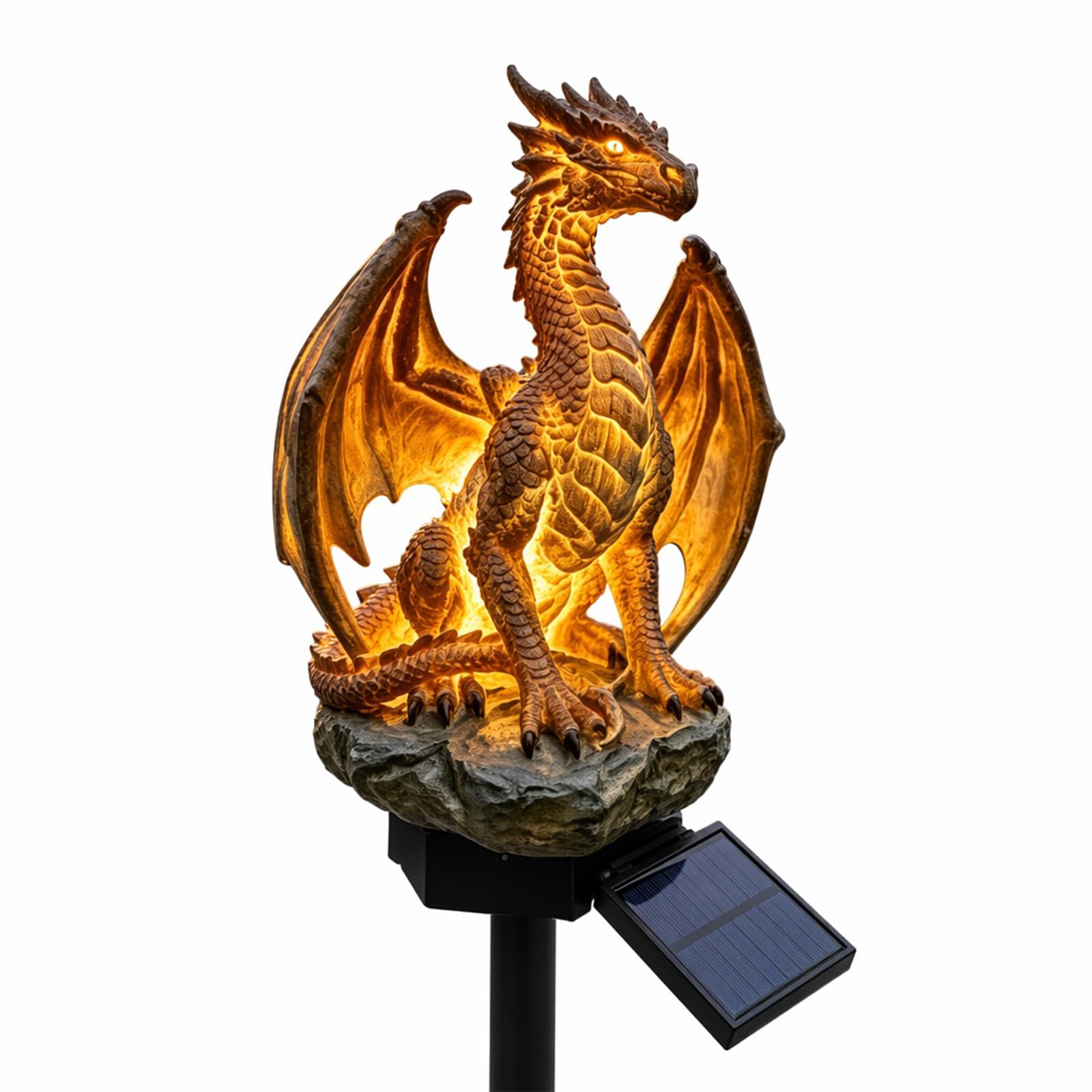 #1 Dragon Legacy Golden Ember Edition Solar Garden Light, Outdoor Statue Lamp, Gothic Medieval Fantasy Decor For Patio Lawn Yard Halloween Decor, Unique Gifts For Dragon Lovers