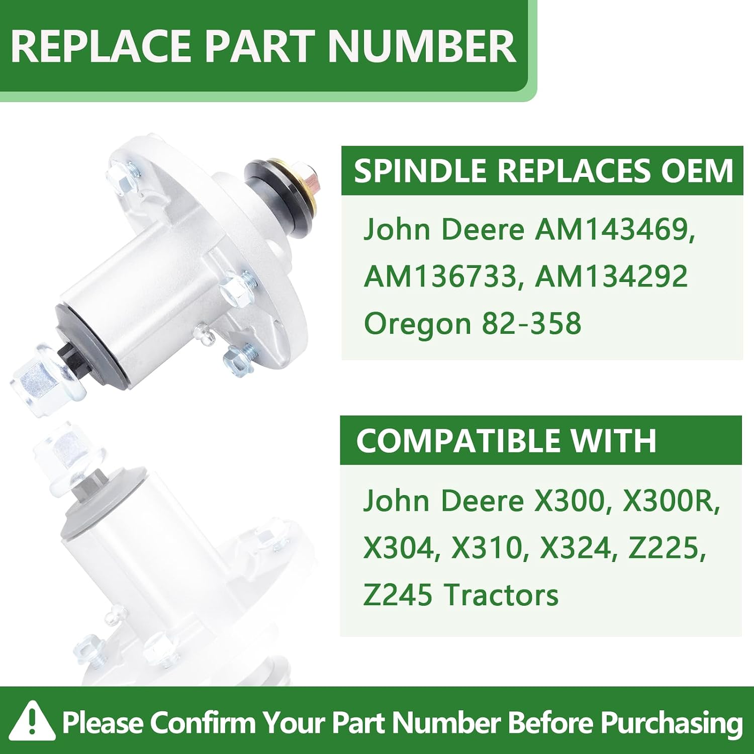 (2 Pack) AM143469 Spindle Assembly Replace AM136733 AM134292 Compatible with John Dee re X300 X304, X310, X324, Z225 Deck Mower
